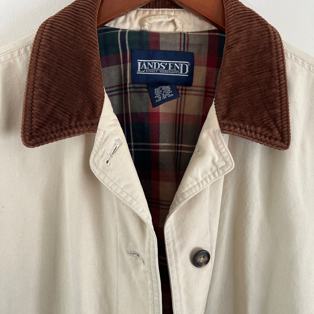 Lands End Vintage Beige Canvas Corduroy Trim Barn Jacket | Size Large - Picture 9 of 11